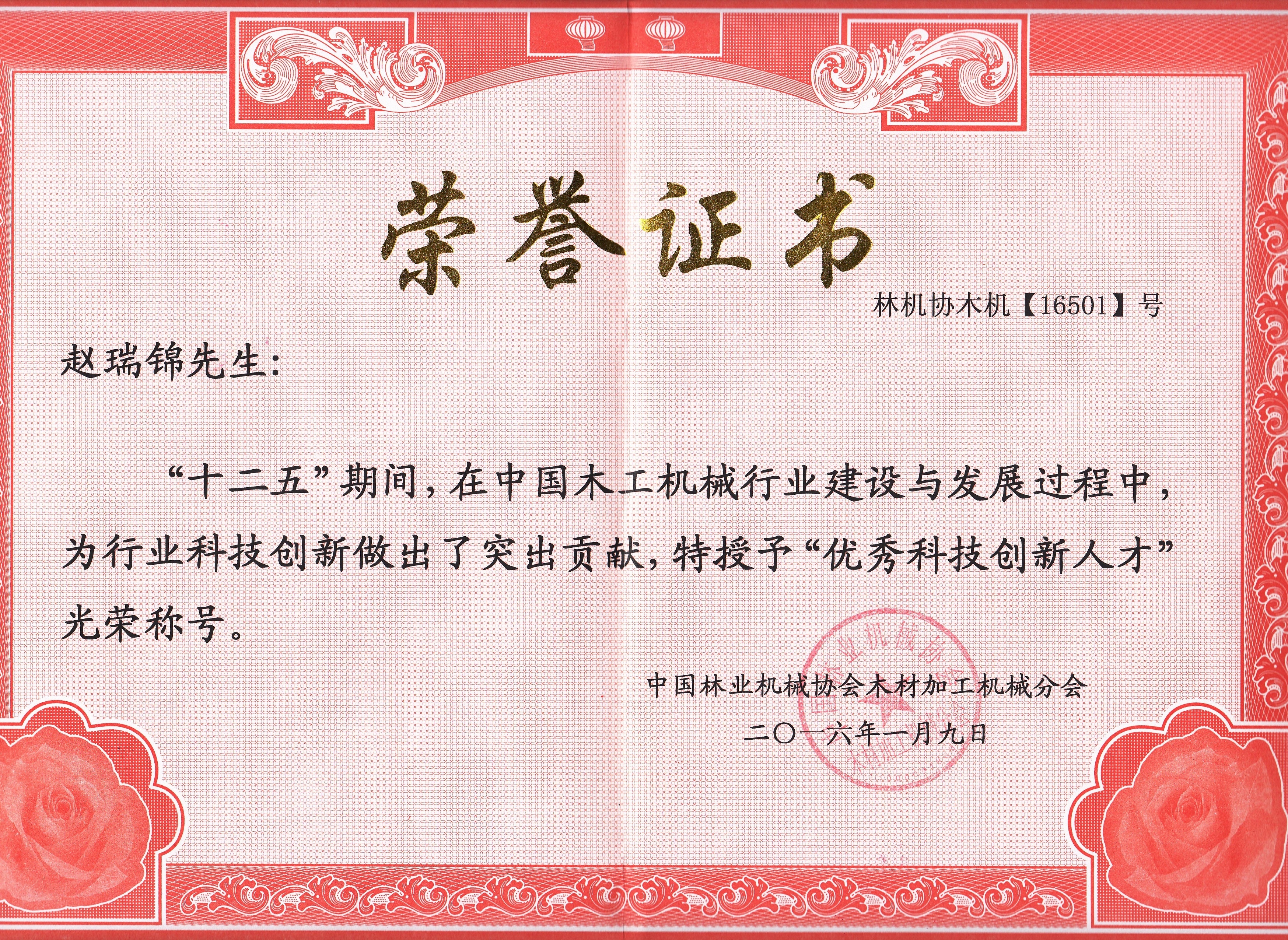 中国乐竞(中国)行业优秀科技创新人才2016年度